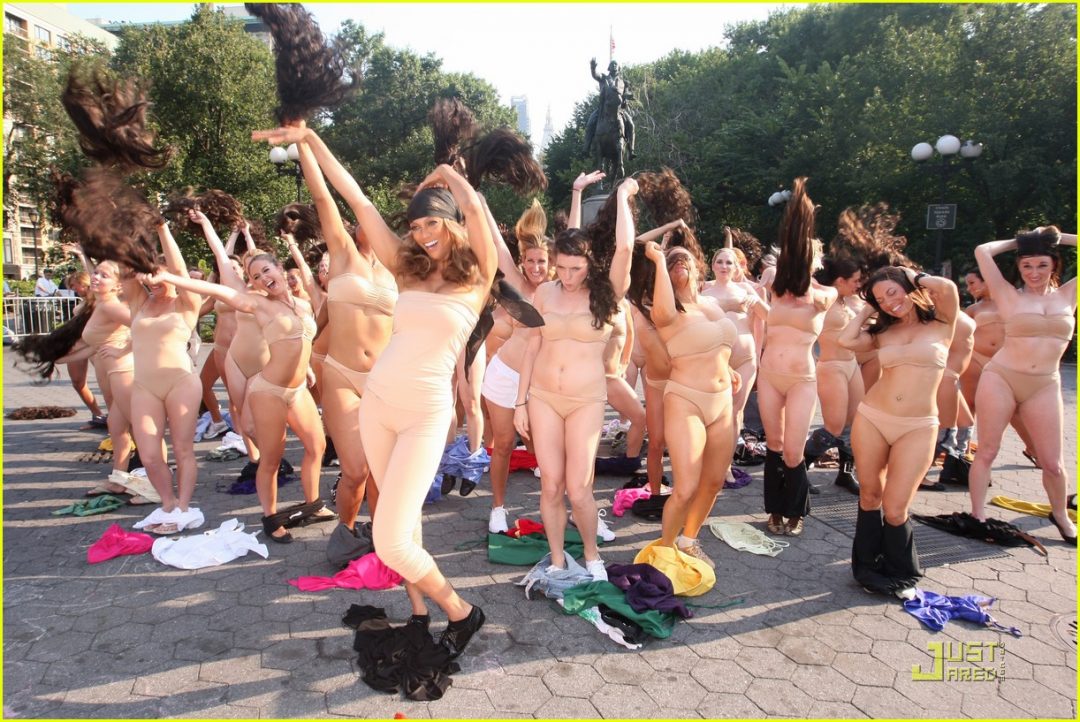 Flash mob dressed to look nude